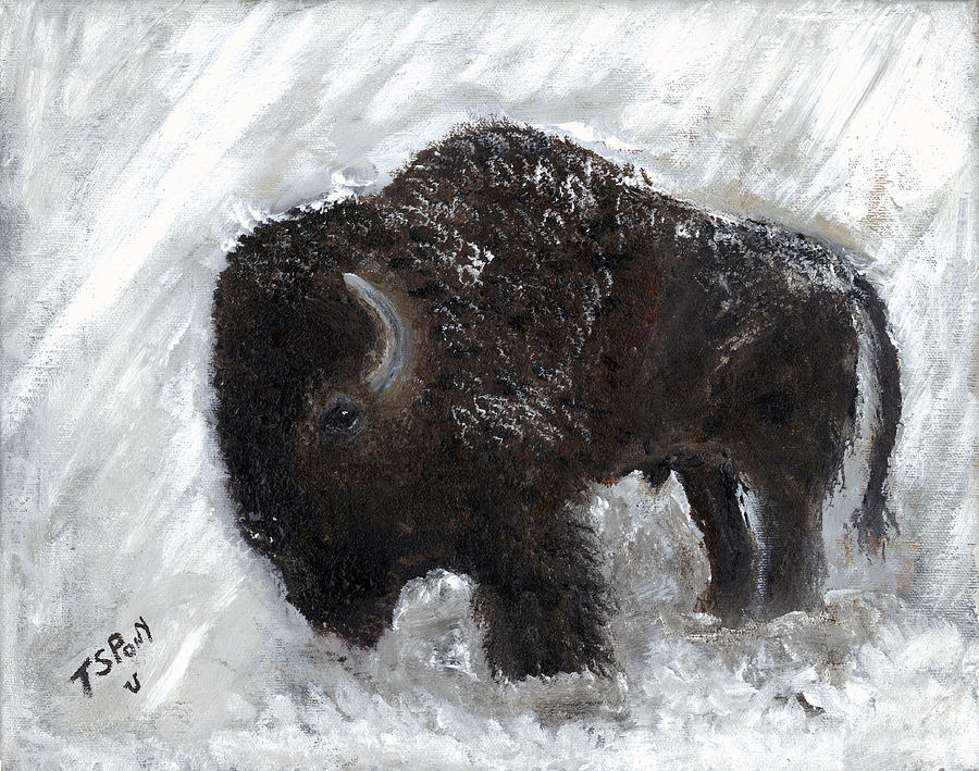 Buffalo in the Snow Painting by Barbie Batson