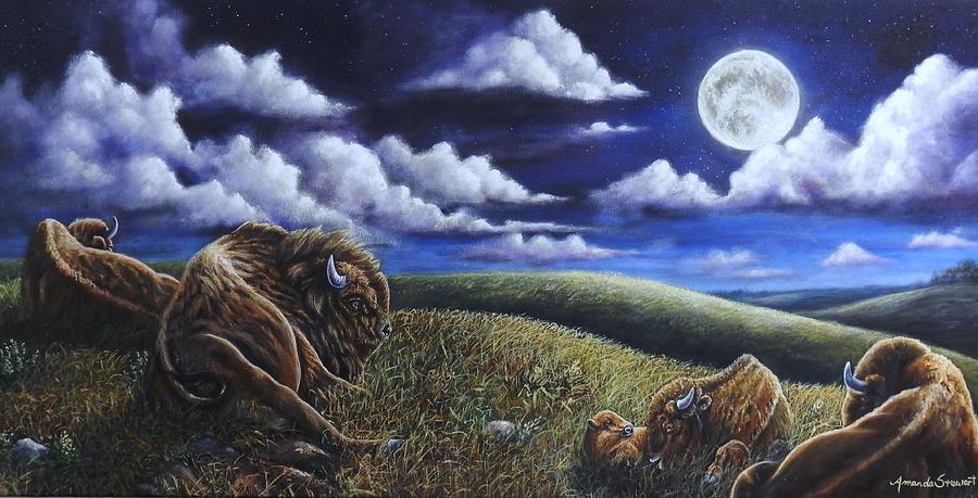 Bison Painting - Buffalo Moon by Amanda Hukill