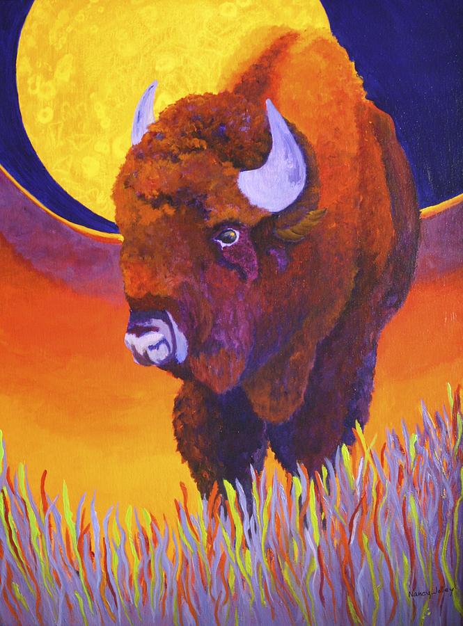 Buffalo Moon Painting by Nancy Jolley