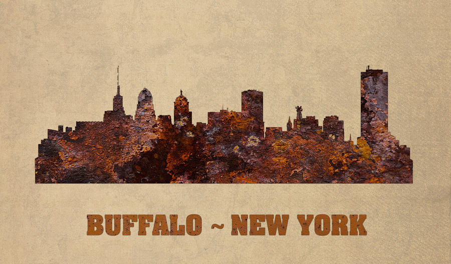 Buffalo Mixed Media - Buffalo New York City Skyline Rusty Metal Shape on Canvas by Design Turnpike