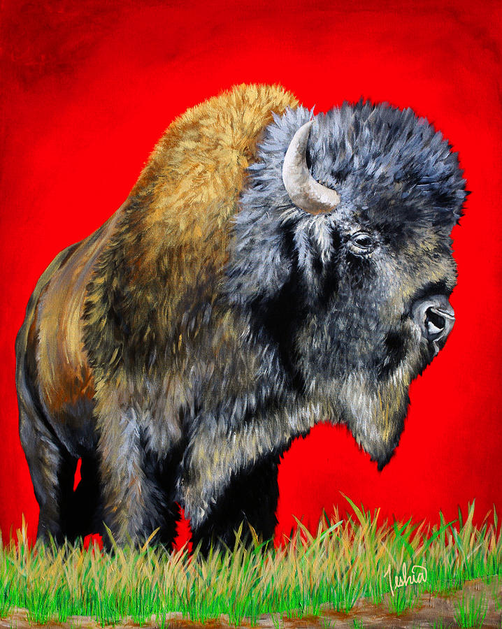Yellowstone National Park Painting - Buffalo Warrior by Teshia Art