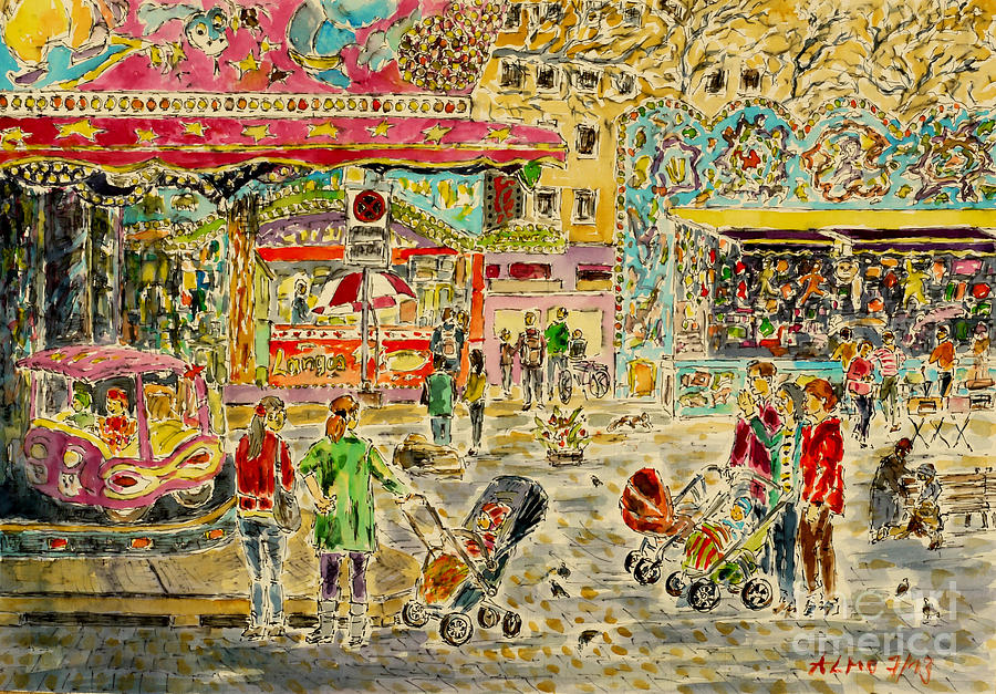 Buggies on annual fair Painting by Almo M