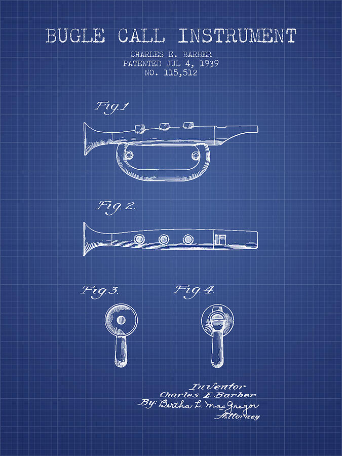 Bugle Call Instrument Patent From 1939 - Blueprint Digital Art