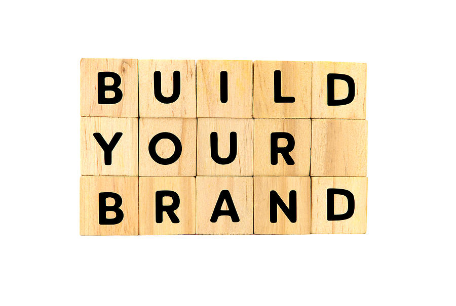 Build Your Brand Text on Wooden Blocks on White Background Photograph by Nora Carol Photography