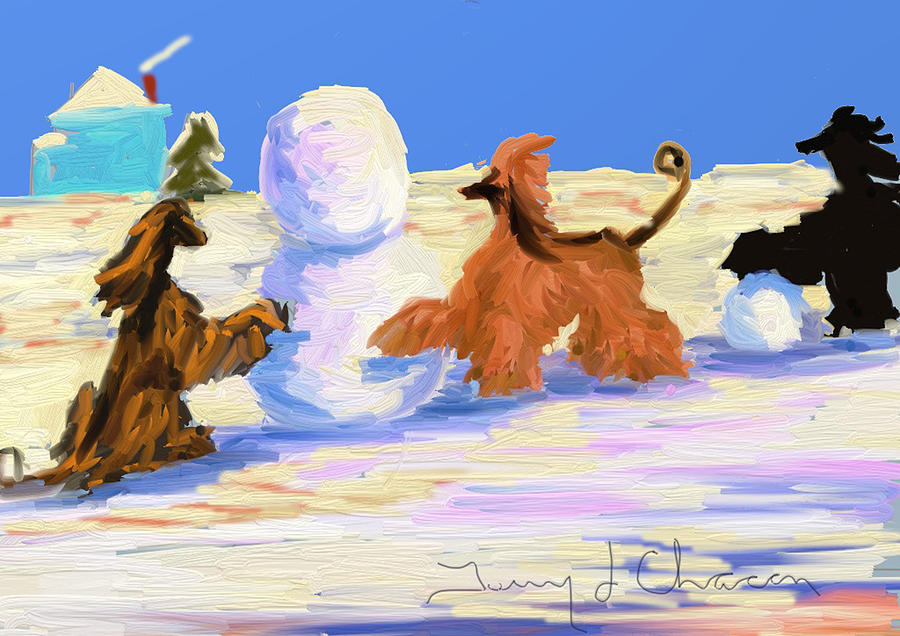 Building a Snowman Painting by Terry  Chacon