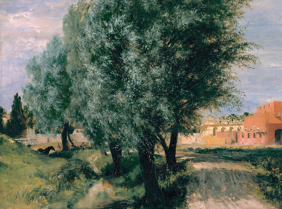Adolph Menzel Painting - Building Site with Willows by Celestial Images
