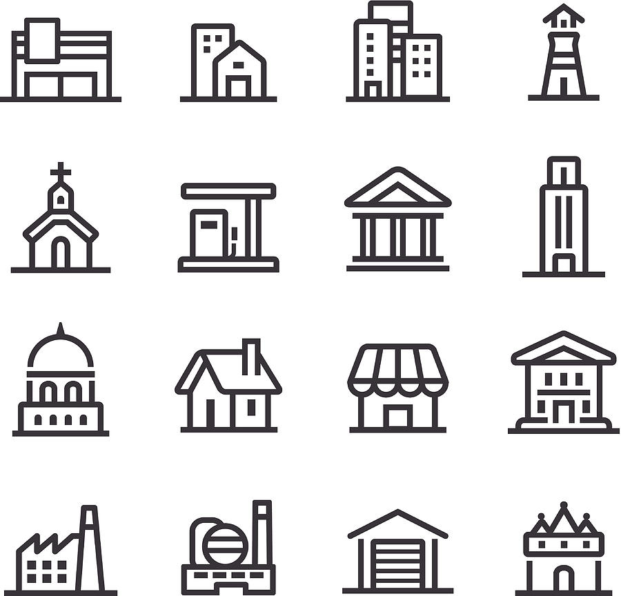 Buildings Icons - Line Series Drawing by -victor-
