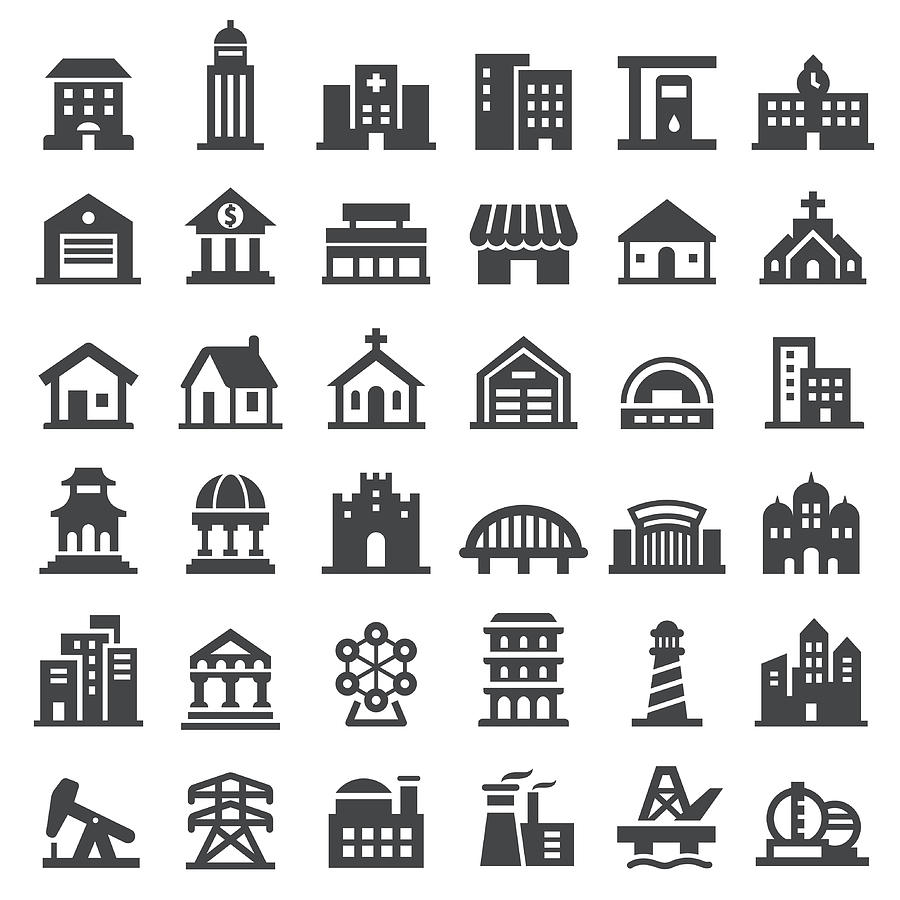 Buildings Icons Set - Big Series Drawing by -victor-