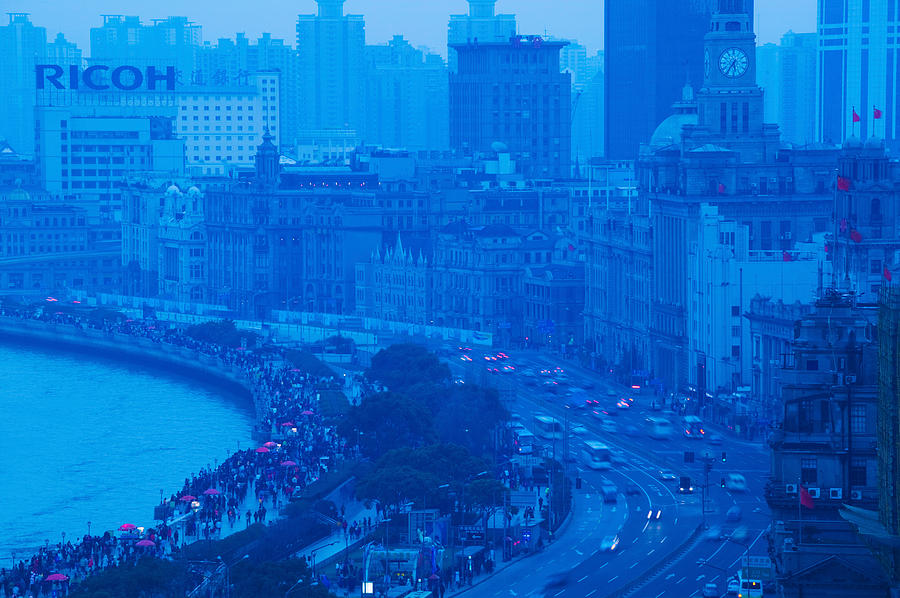 Architecture Photograph - Buildings In A City At Dusk, The Bund by Panoramic Images