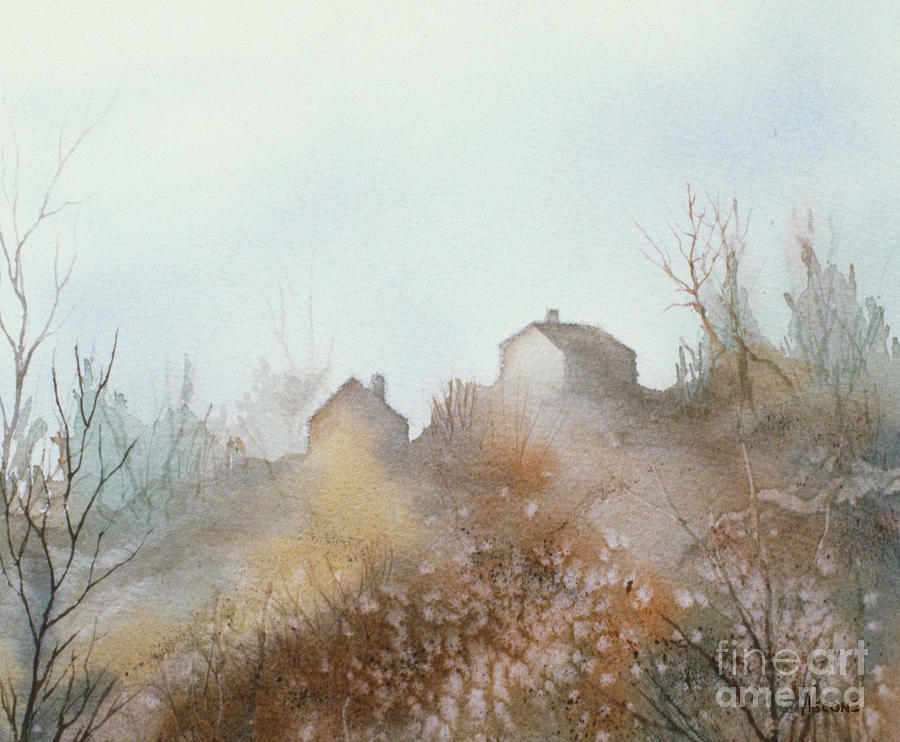 Buildings in Fog Painting by Teresa Ascone