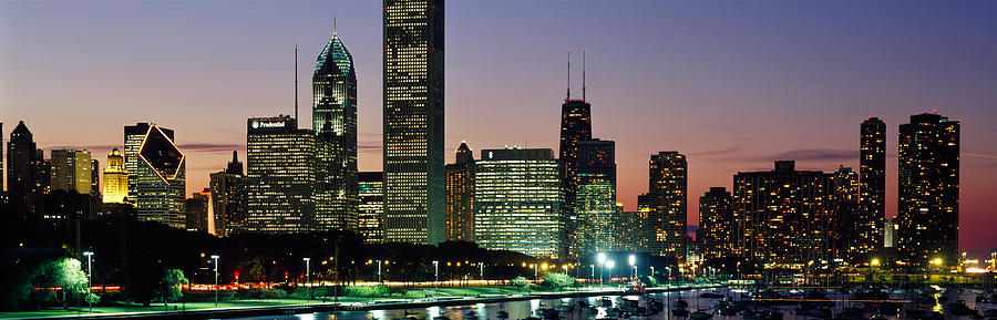Buildings Lit Up At Dusk, Lake Photograph by Panoramic Images