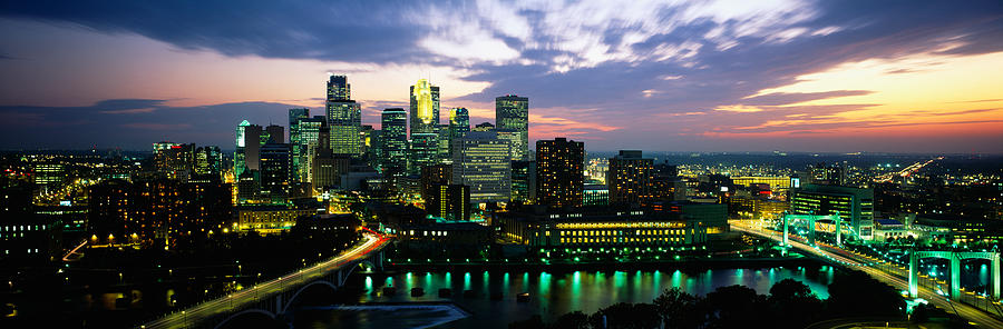 Buildings Lit Up At Dusk, Minneapolis Photograph by Panoramic Images