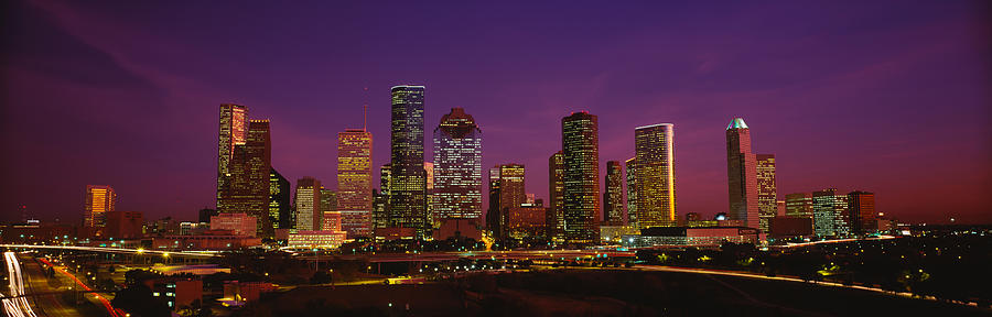 Buildings Lit Up At Night, Houston Photograph by Panoramic Images