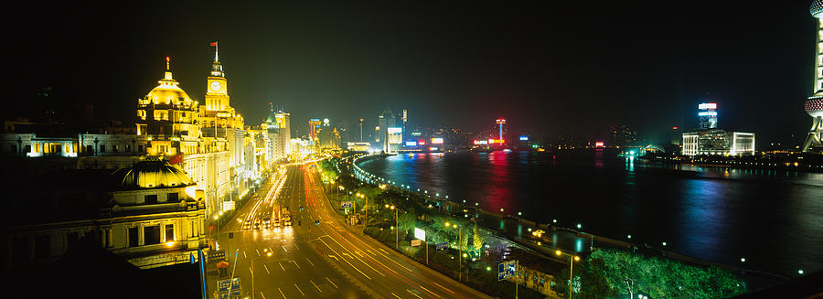 Architecture Photograph - Buildings Lit Up At Night, The Bund by Panoramic Images