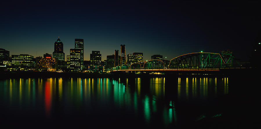 Portland Photograph - Buildings Lit Up At Night, Willamette by Panoramic Images