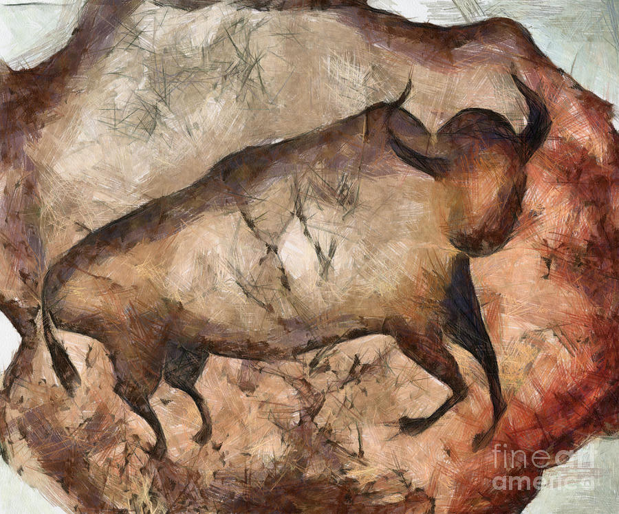 Prehistoric Painting - bull a la Altamira by Michal Boubin