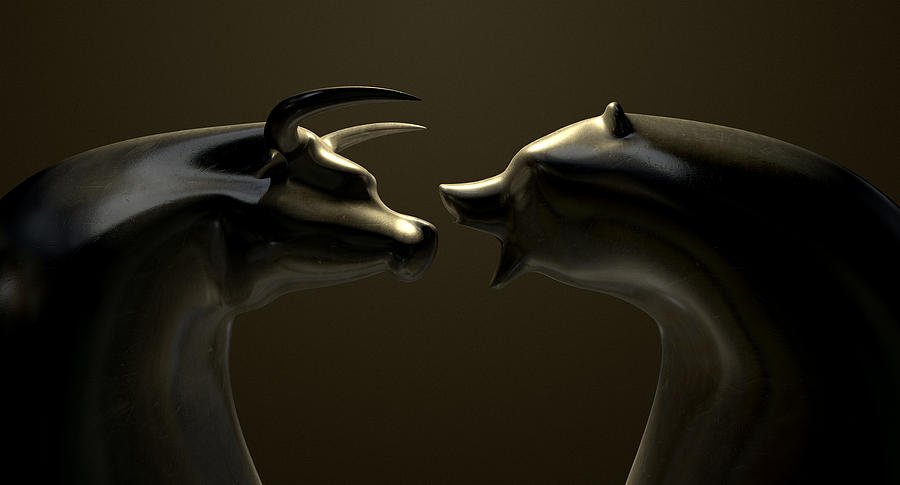 Abstract Digital Art - Bull And Bear Market Trend Bronze Castings by Allan Swart