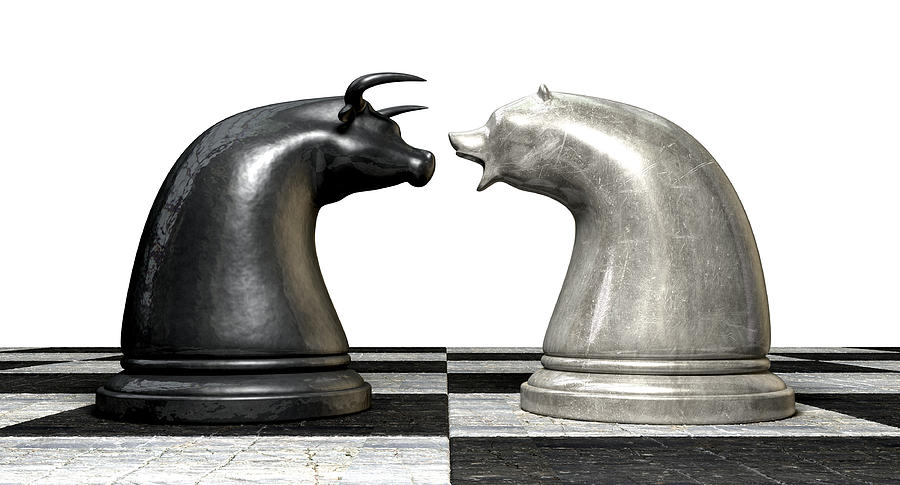 Chess Digital Art - Bull And Bear Market Trend Chess Pieces by Allan Swart