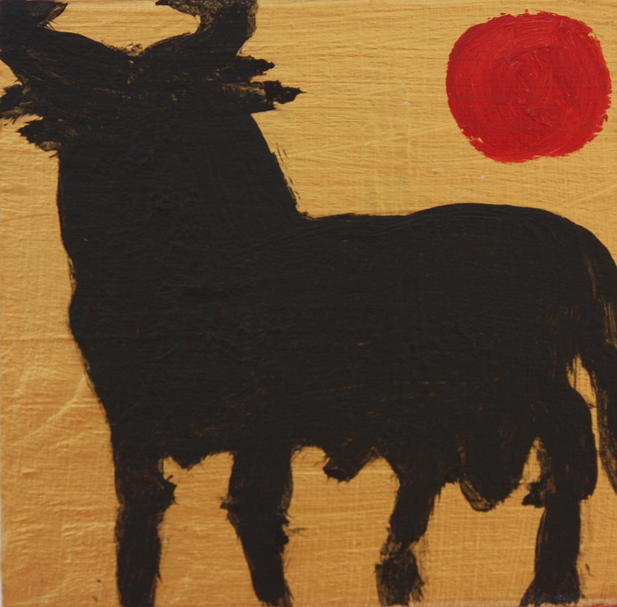 Bull and Sun on gold Painting by Roger Cummiskey