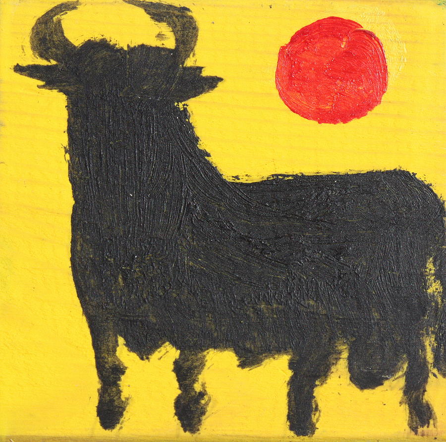 Bull and sun on yellow Painting by Roger Cummiskey