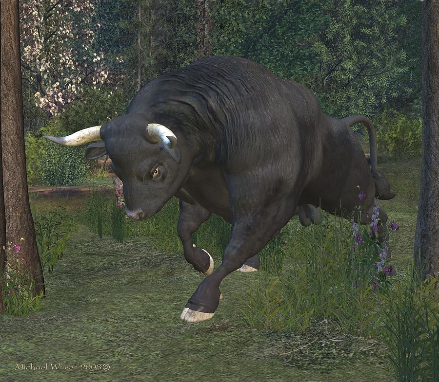 Bull Defending His Territory Digital Art by Michael Wimer