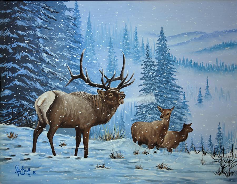 Bull Elk Painting by Alex Izatt
