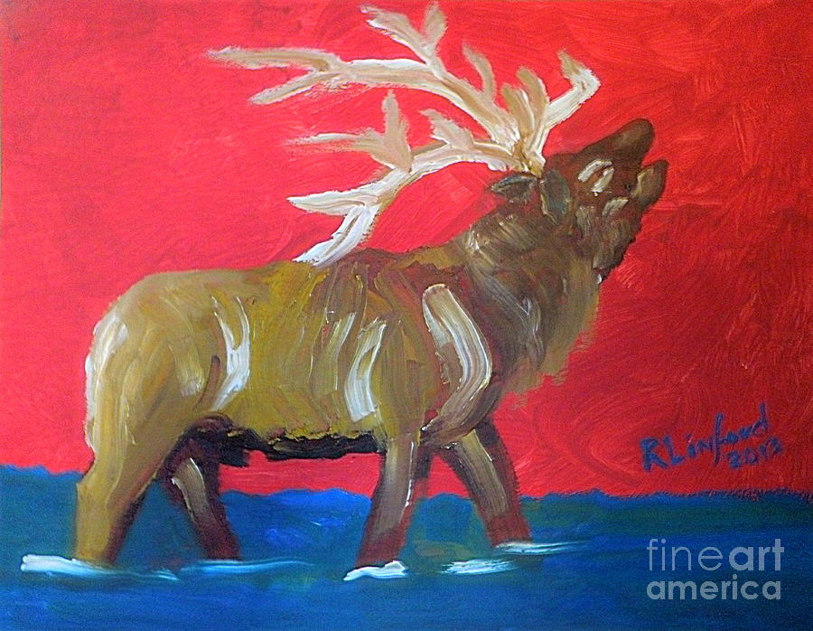 Bull Elk Bugling 1 Painting by Richard W Linford