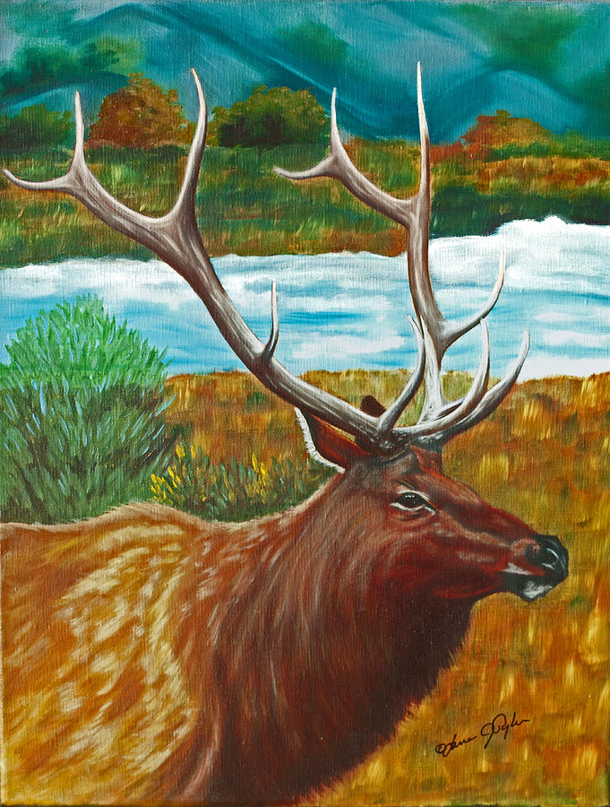 Bull Elk Painting by Lana Tyler