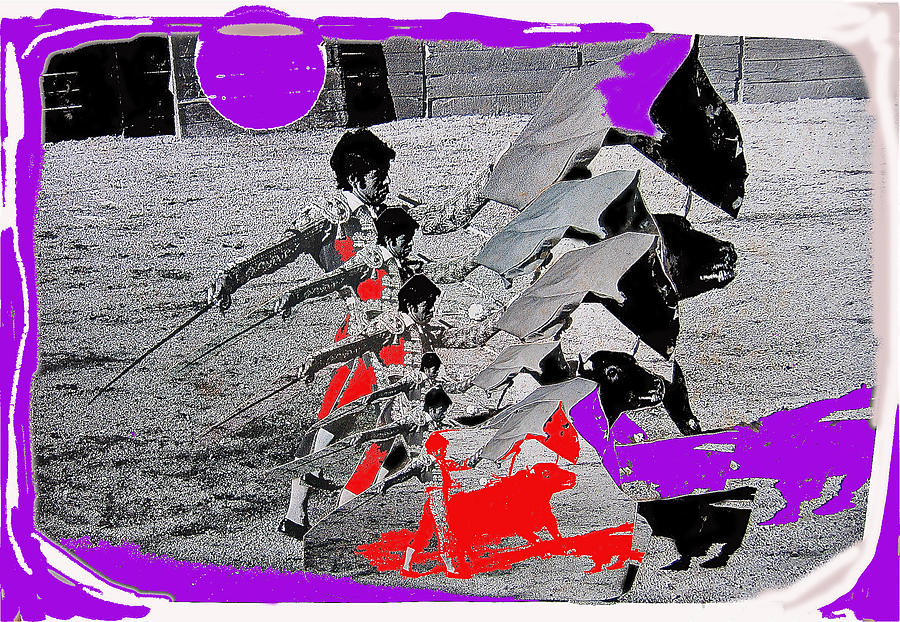 Bull Fight Matador Charging Bull collage US-Mexico Mexico Border Town Nogales Sonora Mexico   1978-2 Photograph by David Lee Guss