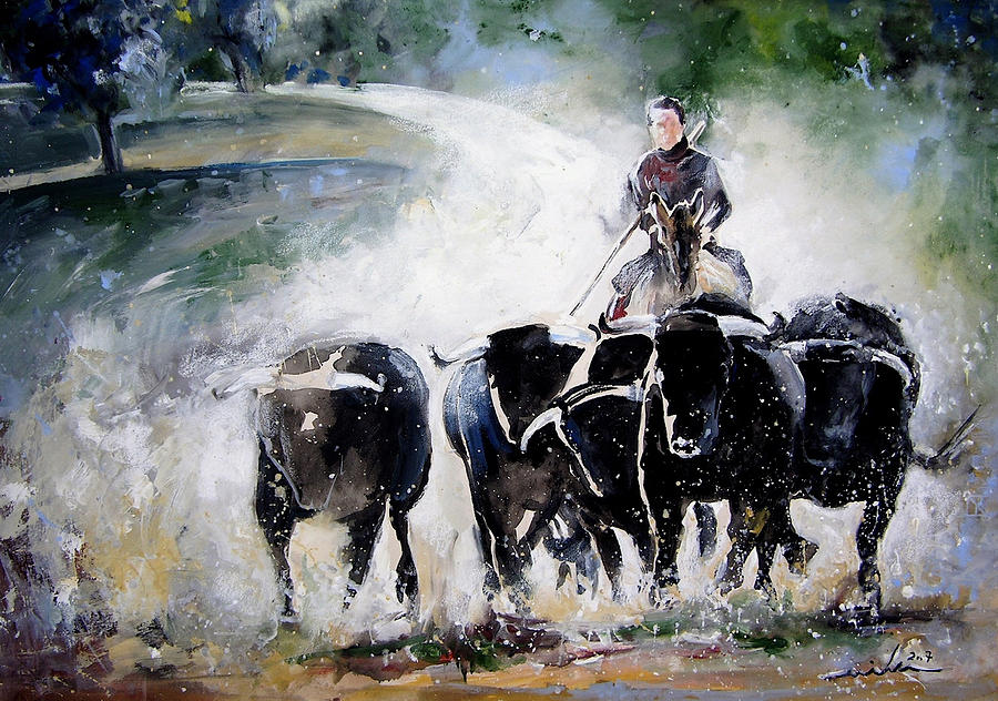 Bull Herd Painting by Miki De Goodaboom