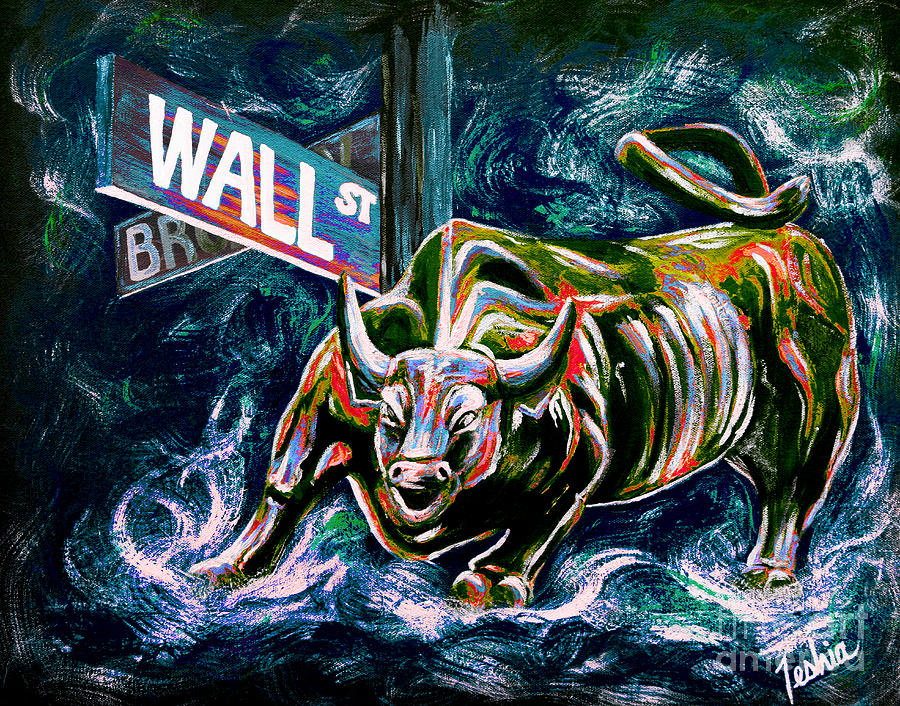 Bull Market Night Painting by Teshia Art