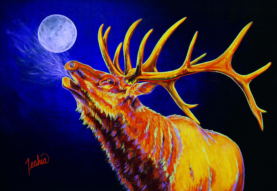 Elk Painting - Bull Moon by Teshia Art