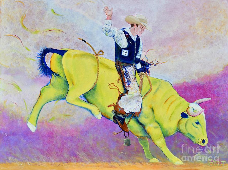Bull Riding Painting - Bull Rider Wren by Christine Belt