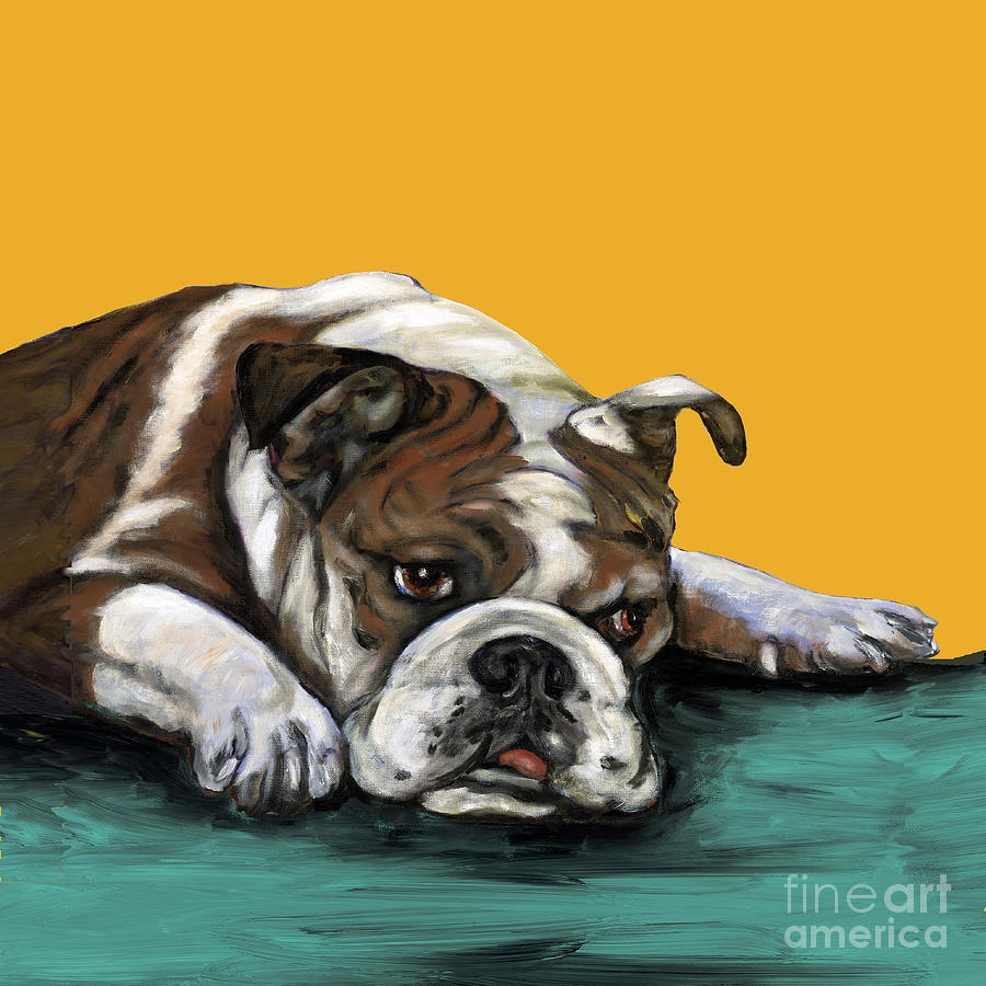 Bulldog On Yellow Painting by Dale Moses