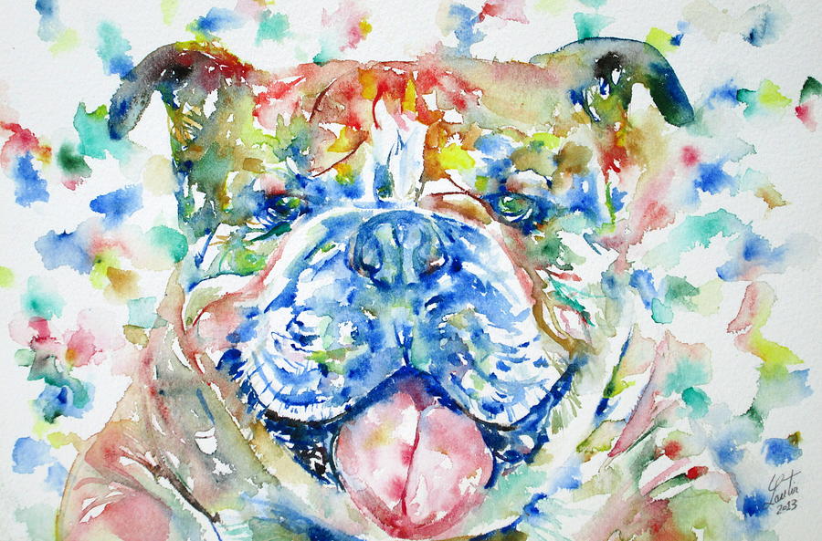 Dog Painting - BULLDOG - watercolor portrait by Fabrizio Cassetta