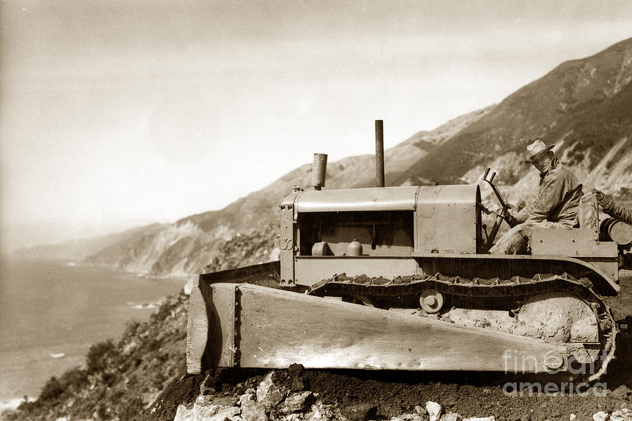 Bulldozer Photograph - Bulldozer working on Highway One Big Sur Circa 1930 by Monterey County Historical Society