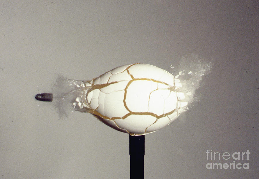 Egg Photograph - Bullet Piercing Egg by Gary S. Settles