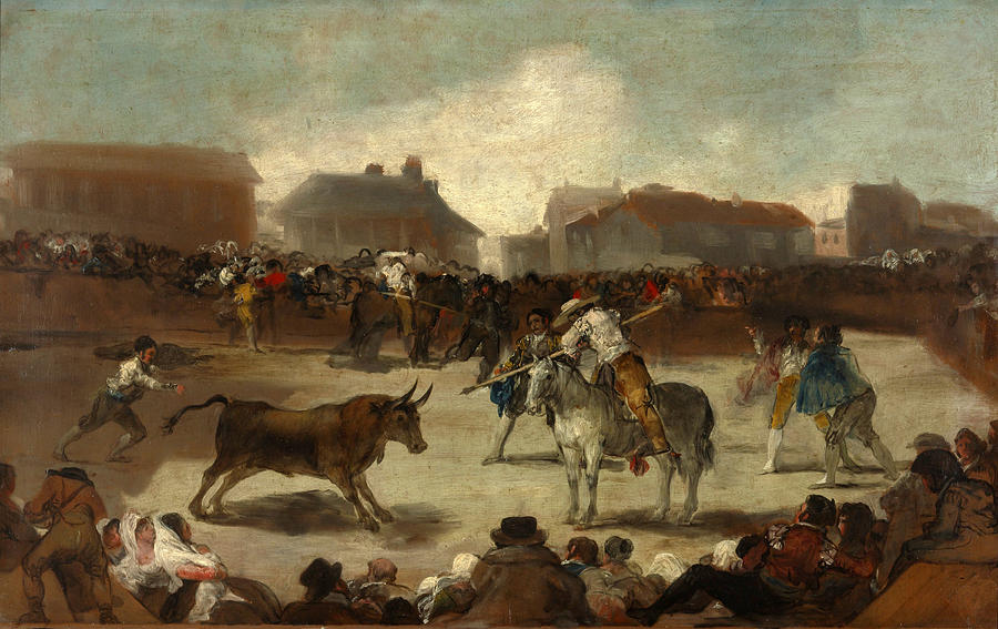 Bullfight in a village Painting by Francisco Goya