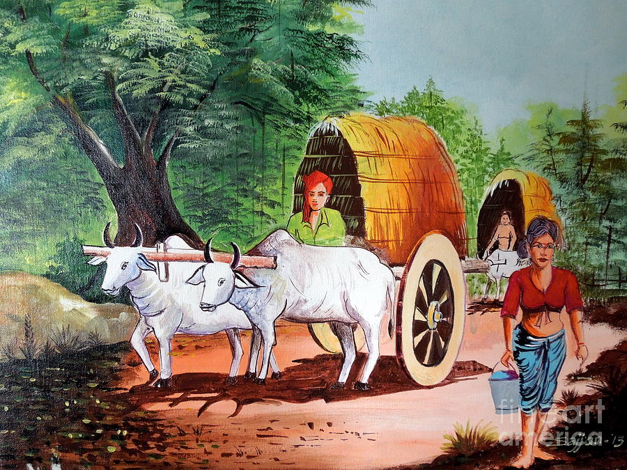 Heavily Laden Bullock Cart Painting - HEIC £110