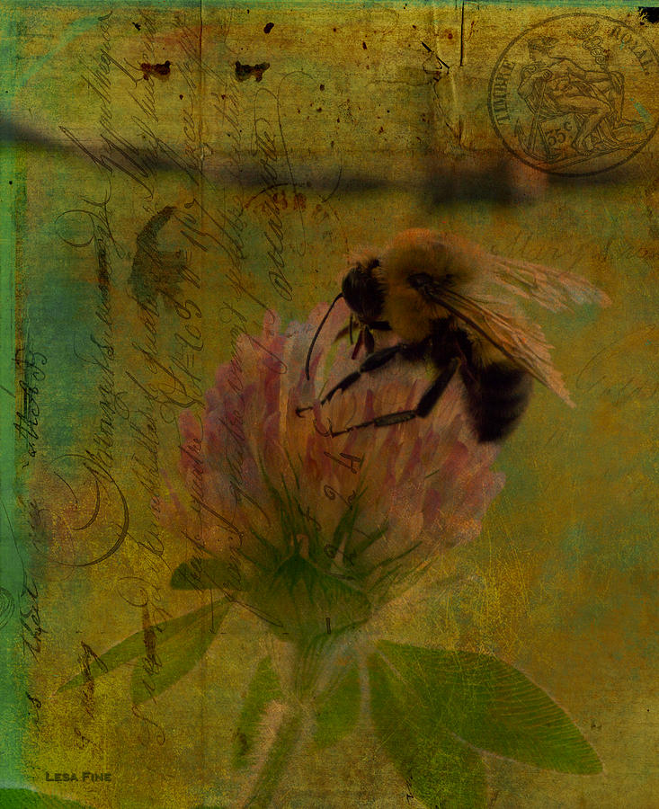 Bumble Bee Post Card 2 by Lesa Fine Mixed Media by Lesa Fine
