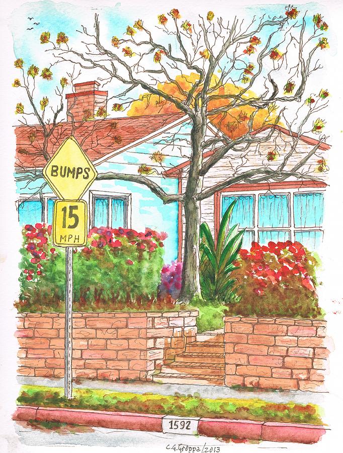 Bumps sign in a Westwood street - California Painting by Carlos G Groppa
