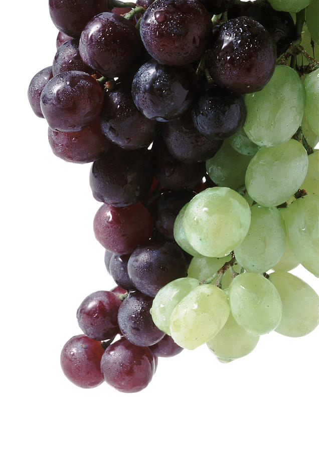 Bunches of black and white grapes, white background Photograph by Isabelle Rozenbaum