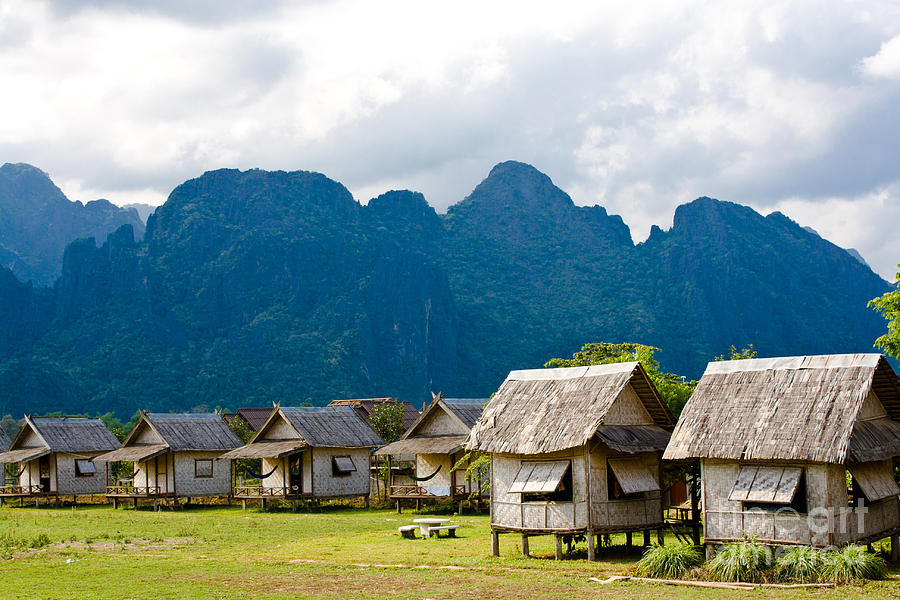Mountain Photograph - Bungalows in Vang Vieng Laos by Christy Woodrow