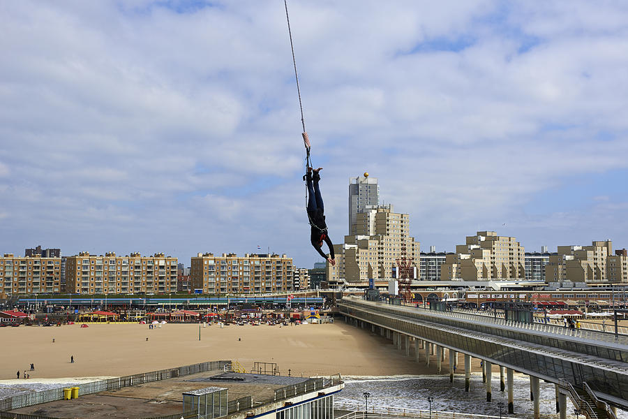 Beach Photograph - Bungee jumping from the pier Scheveningen The Hague The Netherlands by Petr Bonek