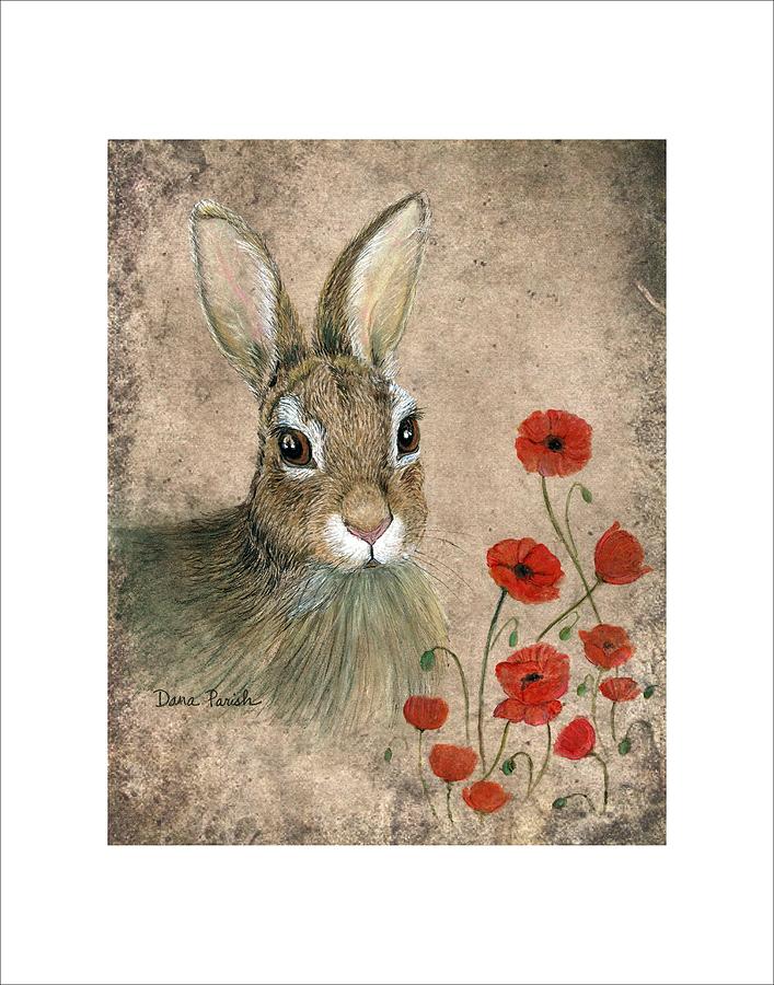 Animal Painting - Bunny and Poppies by Dana Spring Parish