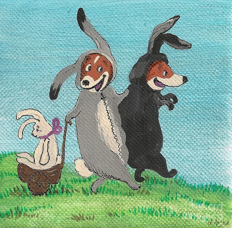 Bunny Buddies Painting by Margaryta Yermolayeva