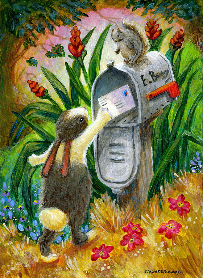 Bunny Mails a Letter Painting by Jacquelin L Westerman