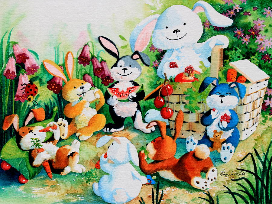 Bunny Picnic Painting by Hanne Lore Koehler