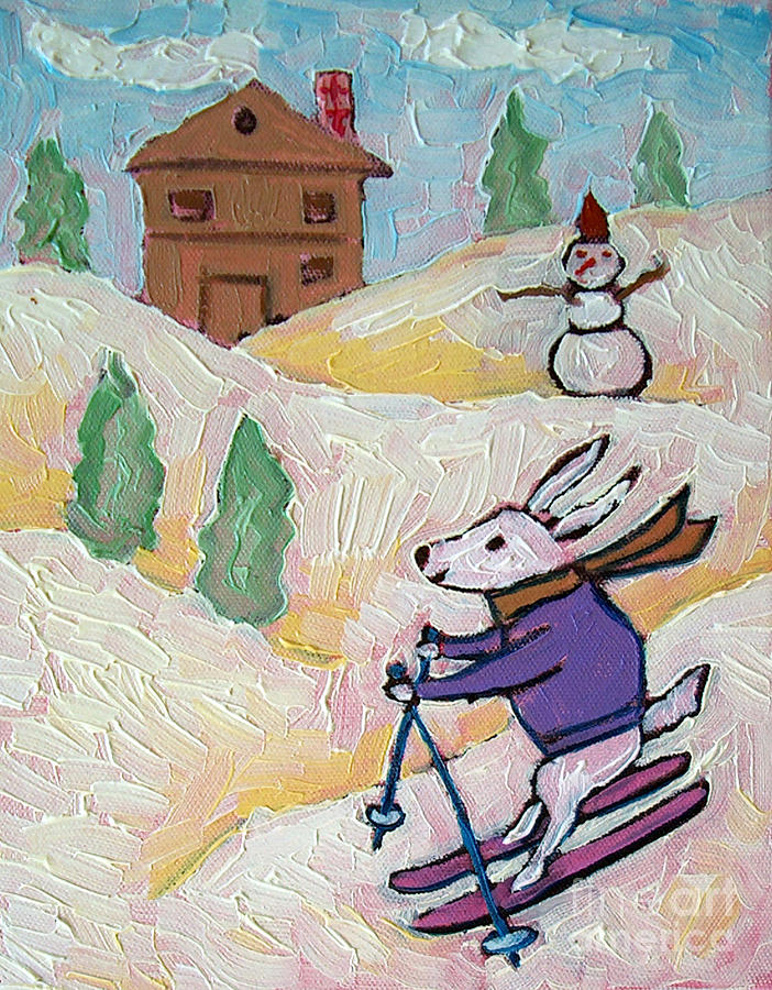 Abstract Painting - Bunny Skiing by Jay  Schmetz