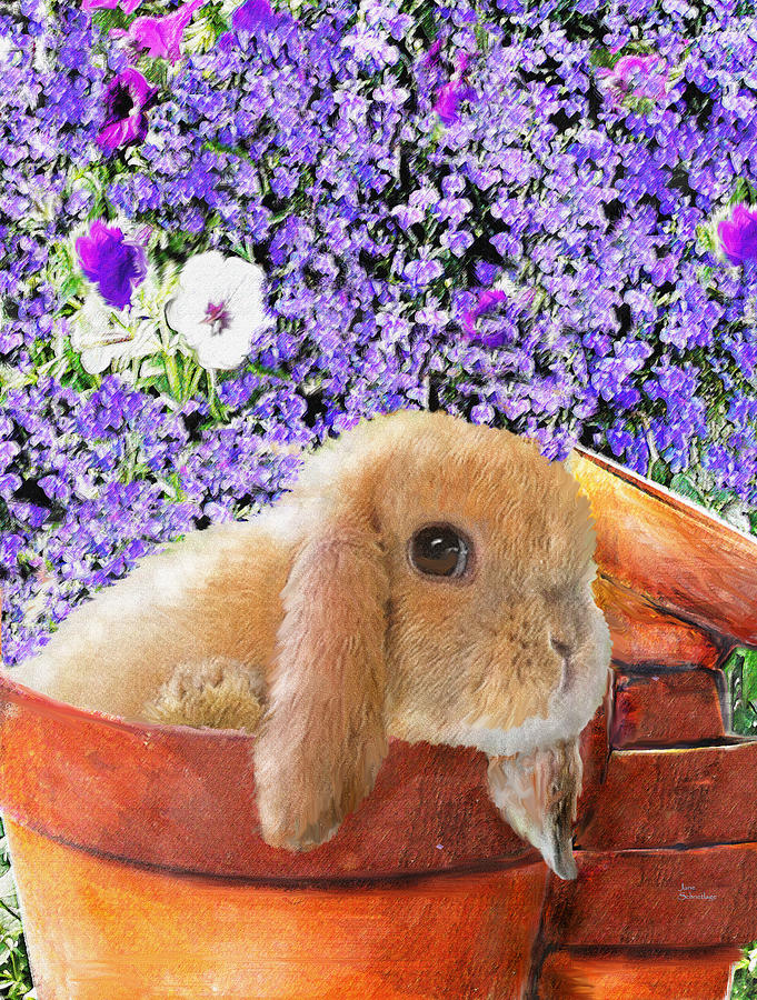 Bunny With Flowerpots Digital Art by Jane Schnetlage